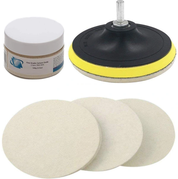 DIY Crafts 1 Set, 3" inch Combo Cleaning Set, 100 Grm Cerium Oxide + Backing Pad + Universal Nut + Wool Polisher Polishing Clean Buffing Pad (1 Set, 3" inch Combo Cleaning Set) - 1 Set, 3" inch Combo Cleaning Set