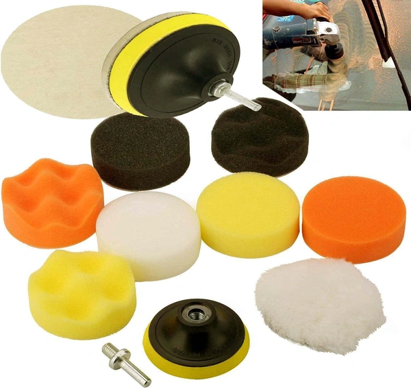 DIY Crafts Drill Buffing Sponge Pads Kit, 11pcs 3"/80mm Compound Sponge Polishing Pads for Car Sanding, Polishing, Waxing, Sealing Glaze (Design No # 1, Pack Of 11 Pc) - Pack Of 11 Pc, Design No # 1