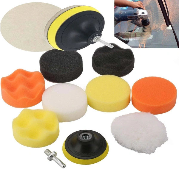 DIY Crafts Drill Buffing Sponge Pads Kit, 11pcs 3"/80mm Compound Sponge Polishing Pads for Car Sanding, Polishing, Waxing, Sealing Glaze (Design No # 1, Pack Of 11 Pc) - Pack Of 11 Pc, Design No # 1