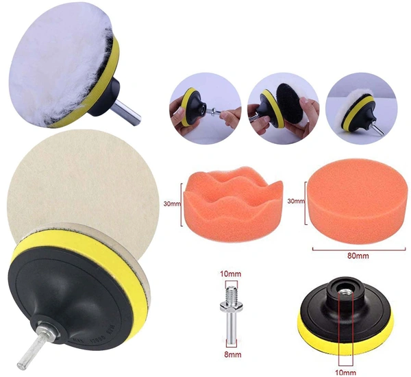 DIY Crafts Drill Buffing Sponge Pads Kit, 11pcs 3"/80mm Compound Sponge Polishing Pads for Car Sanding, Polishing, Waxing, Sealing Glaze (Design No # 1, Pack Of 11 Pc) - Pack Of 11 Pc, Design No # 1
