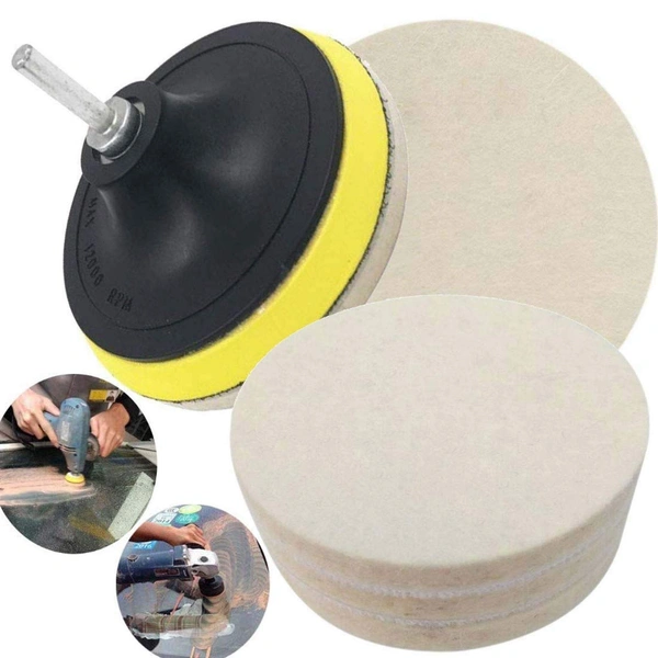 DIY Crafts Felt Pad Drill Thread Sucker Wool Cleaning Polishing Sponge Set Backer Pad + Universal Nut + Felt Pad - (Pack of 3 Pcs) (4" Felt Pad Kit, Off White Felt Pad) - 4" Felt Pad, Off White Felt Pad