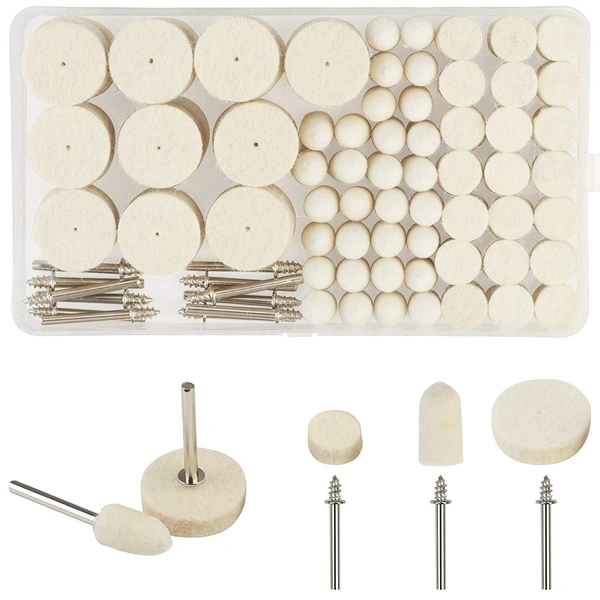 DIY Crafts Pack of 10, Off White, 10 Pcs Only, Mix Wool Felt Polishing Pad and Ceramic 3 Pieces Felt Mounted Mandrel Set Grinding Head Buffing Wheel for Rotary Tool(Pack of 10, Off White) - Pack Of 10, Off White