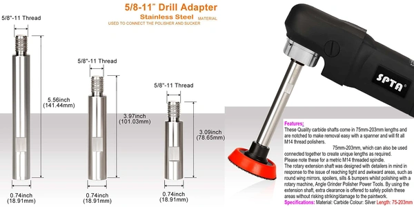 DIY Crafts Only Stainless Steel M14 Material Rotary Extension Shaft Rod Thread for Electric Rotary Polisher,Car Polisher,Polishing Pads,Backing Plate Sucker (1x Rod, 4"inch Extension Shaft) - 1x Rod, 4"inch Extension Shaft