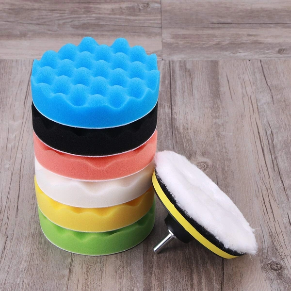 DIY Crafts Pack Of 6"inch Kit, Multi, 3"/4"/6"/7"inch 76/100/152/180mm 6 Pcs Car Buffing Polishing Waxing Sponge + Felt Pad Kits Drill Adapter Cleaning Kit Electric Dril(Pack Of 6"inch Kit, Multi) - Pack Of 6"inch Kit, Multi