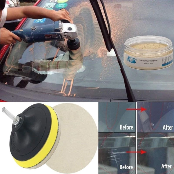 DIY Crafts Pack Of 1 Kit, 5" inch Set, 100 Grm Cerium Oxide + Backing Pad + Universal Nut + Wool Polisher Polishing Clean Buffing Pad Bonnet for F(Pack Of 1 Kit, 5" inch Set) - Pack Of 1 Kit, 5" inch Set