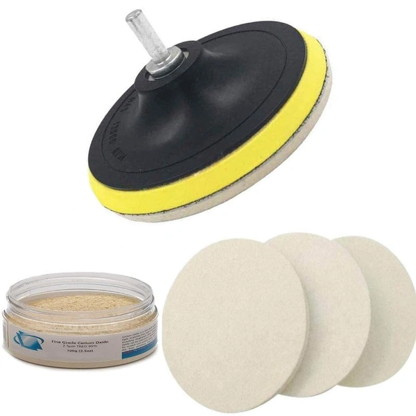 DIY Crafts Pack Of 1 Kit, 5" inch Set, 100 Grm Cerium Oxide + Backing Pad + Universal Nut + Wool Polisher Polishing Clean Buffing Pad Bonnet for F(Pack Of 1 Kit, 5" inch Set) - Pack Of 1 Kit, 5" inch Set