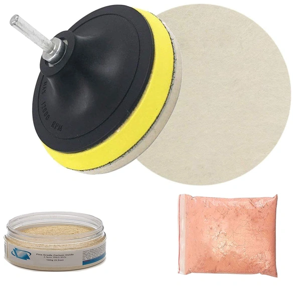 DIY Crafts Pack Of 1 Kit, 7" inch Kit, 100 Grm Cerium Oxide + Backing Pad + Universal Nut + Wool Polisher Polishing Clean Buffing Pad Bonnet for Furniture Car 3/4/5/6/(Pack Of 1 Kit, 7" inch Kit) - Pack Of 1 Kit, 7" inch Kit