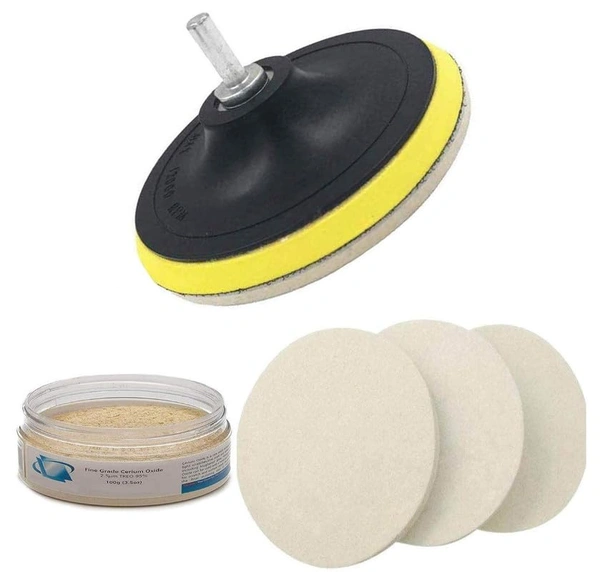 DIY Crafts Pack Of 1 Kit, 7" inch Set, 100 Grm Cerium Oxide + Backing Pad + Universal Nut + Wool Polisher Polishing Clean Buffing Pad Bonnet for F(Pack Of 1 Kit, 7" inch Set) - Pack Of 1 Kit, 7" inch Set
