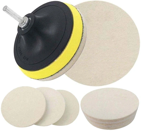 DIY Crafts Pack Of 1 Set/Kit, 5" inch Set/Kit, Wool Felt Disc Polishing Pads and Backing Pad with Drill Adapter Kit to Grind and Polish Glass Plastic(Pack Of 1 Set/Kit, 5" inch Set/Kit) - Pack Of 1 Set / Kit, 5" inch Set / Kit