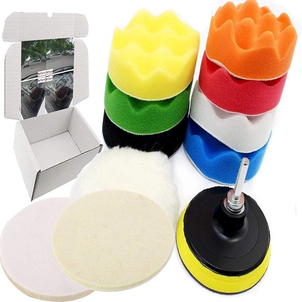 DIY Crafts Pack of 12 Pcs, 4" inch Kit, Polishing Pads Sponge Woolen Polishing Waxing Buffing Pads Kits Polishing Compound Drill Buffing Sponge Pads (Pack of 12 Pcs, 4" inch Kit) - Pack of 12 Pcs