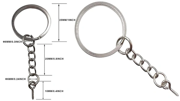 DIY Crafts Pack Of 25 Pcs, Keychain Rings Screw Eye Mindi, Silver Key Chain Rings Kit, Keychain Rings with Chain and Jump Ring with Screw Ey (Pack Of 25 Pcs, Keychain Rings Screw Eye Mindi) - Pack Of 25 Pcs, Keychain Rings Screw Eye Mindi