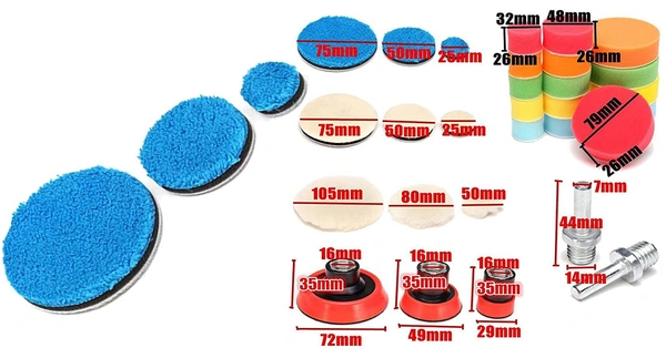 DIY Crafts Pack Of 87 Pcs, Multi Color Hook & Loop, Sponges Foam Drill Polishing Pad Kit 1.2/2/3"inch Buffing Pads, Sponge M14 Drill Adapter Power Polis(Pack Of 87 Pcs, Multi Color Hook & Loop) - Pack Of 87 Pcs, Multi Color Hook & Loop