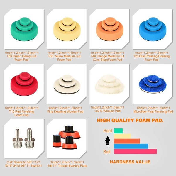 DIY Crafts Pack Of 29 Pcs, Multi Hook & Loop, Sponges Scruber Foam Drill Polishing Pad Kit 1.2/2/3"inch Buffing Pads, Sponge M14 Drill Adapter Power Polisher Po(Pack Of 29 Pcs, Multi Hook & Loop) - Pack Of 29 Pcs, Multi Hook & Loop