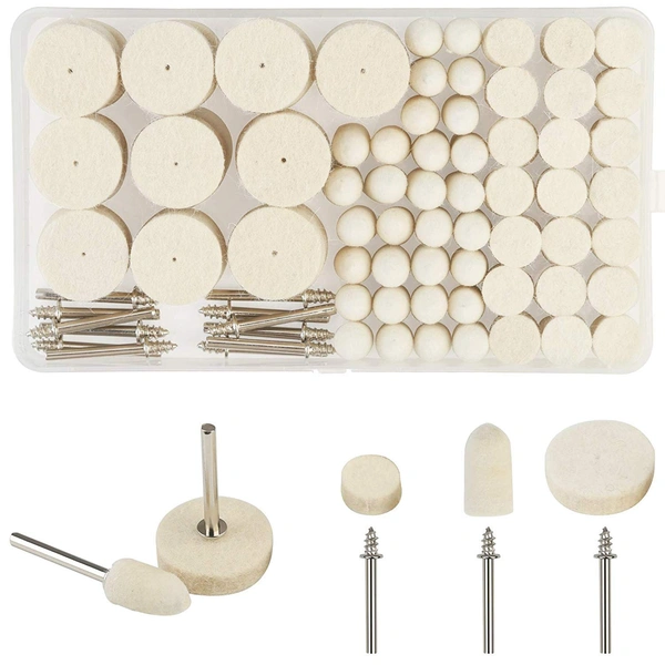 DIY Crafts Pack of 25, Mix Wool Felt Polishing Pad and Ceramic 3 Pieces Felt Mounted Mandrel Set Grinding Head Buffing Wheel for Rotary Tools Jewelry; (Pack of 25) - Pack Of 25, Off White