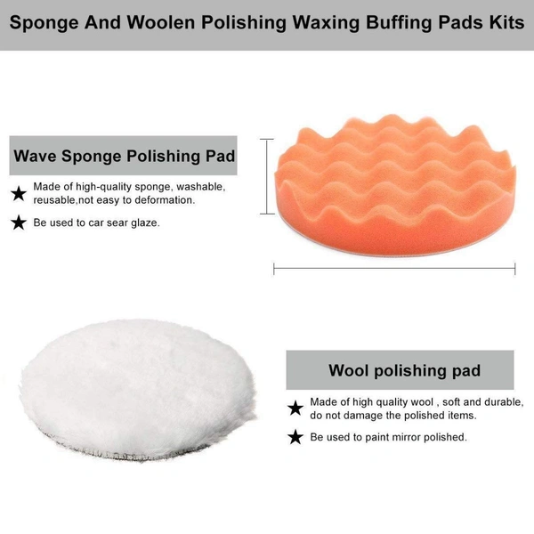 DIY Crafts 7" inch Wax Polishing Buffing Pad Kit Car Polishing Buffer Set + Felt & Fur Pads with M10/14 Drill Adapter For Auto DIY Crafts Works (Pack of 7 Pcs, Combo Kit) - Pack of 7 Pcs, Combo Kit
