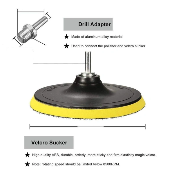 DIY Crafts 7" inch Wax Polishing Buffing Pad Kit Car Polishing Buffer Set + Felt & Fur Pads with M10/14 Drill Adapter For Auto DIY Crafts Works (Pack of 7 Pcs, Combo Kit) - Pack of 7 Pcs, Combo Kit