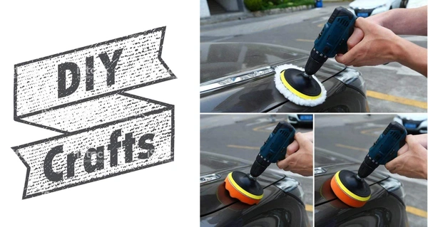 DIY Crafts 7" inch Wax Polishing Buffing Pad Kit Car Polishing Buffer Set + Felt & Fur Pads with M10/14 Drill Adapter For Auto DIY Crafts Works (Pack of 7 Pcs, Combo Kit) - Pack of 7 Pcs, Combo Kit