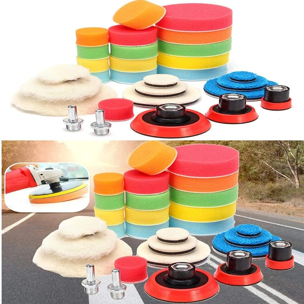 DIY Crafts Pack of 29 Pcs Polishing Pad Kit 1x, Multi Colour, 29Pcs Polishing Pad Kit With M14 Thread Back Pad & Adapter Sponge Wool(Pack of 29 Pcs Polishing Pad Kit 1x, Multi Colour) - Pack of 29 Pcs Polishing Pad Kit 1x, Multi Colour