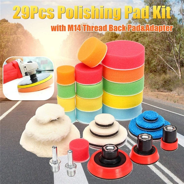 DIY Crafts Pack of 29 Pcs Polishing Pad Kit 1x, Multi Colour, 29Pcs Polishing Pad Kit With M14 Thread Back Pad & Adapter Sponge Wool(Pack of 29 Pcs Polishing Pad Kit 1x, Multi Colour) - Pack of 29 Pcs Polishing Pad Kit 1x, Multi Colour