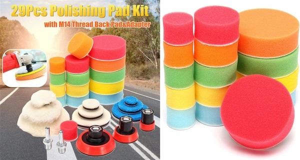 DIY Crafts Pack of 29 Pcs Polishing Pad Kit 1x, Multi Colour, 29Pcs Polishing Pad Kit With M14 Thread Back Pad & Adapter Sponge Wool(Pack of 29 Pcs Polishing Pad Kit 1x, Multi Colour) - Pack of 29 Pcs Polishing Pad Kit 1x, Multi Colour