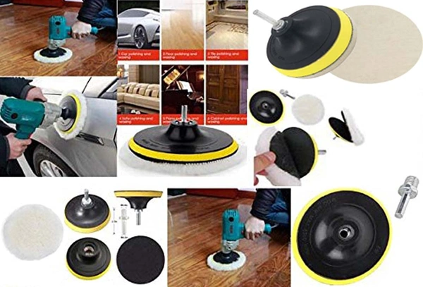 DIY Crafts Polishing Felt Pad Wool Pads Woolen Polishing Waxing Buffing Pads Kit Auto Car with M10/14 Universal Drill Adapter (As Shown Image Kit) (3 Kits, 5"inch Felt+Wool+Backer Pad+M10/14) - 3 Kits, 5"inch Felt+Wool+Backer Pad+M10/14
