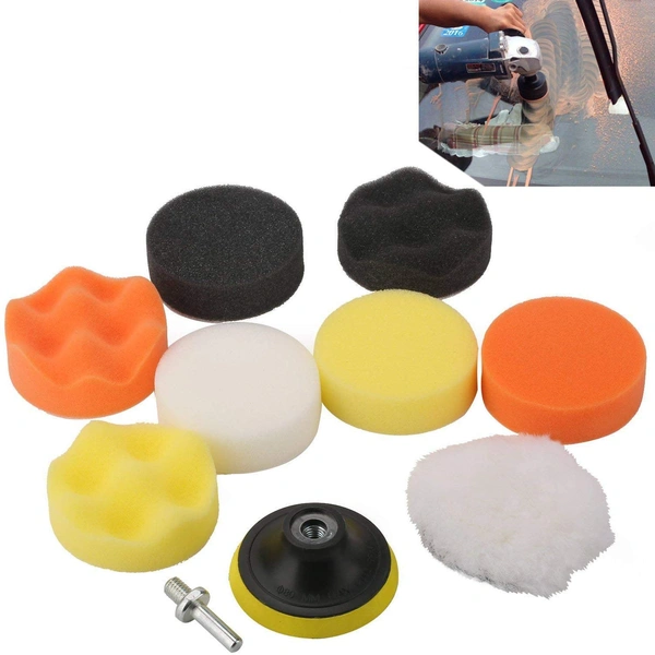 DIY Crafts Polishing Pads Sponge Woolen Polishing Waxing Buffing Pads Kits Polishing Compound Drill Buffing Sponge Pads Kit for Car Drill Adapter Kit (10 Pcs 3" inch Kit, 3" inch Kit.) - 10 Pcs 3" inch Kit, 3" inch Kit.