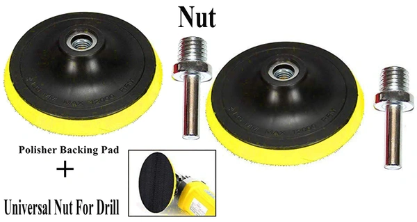 DIY Crafts Self Adhesive 1''inch - 7'' inch Backer Pad Polishing Buffing Plate Rubber + M 10/14 Drill Thread Kit Set (3'' inch Kit, Backer Pad + Universal Drill Nut) - 3'' inch Kit, Backer Pad + Universal Drill Nut