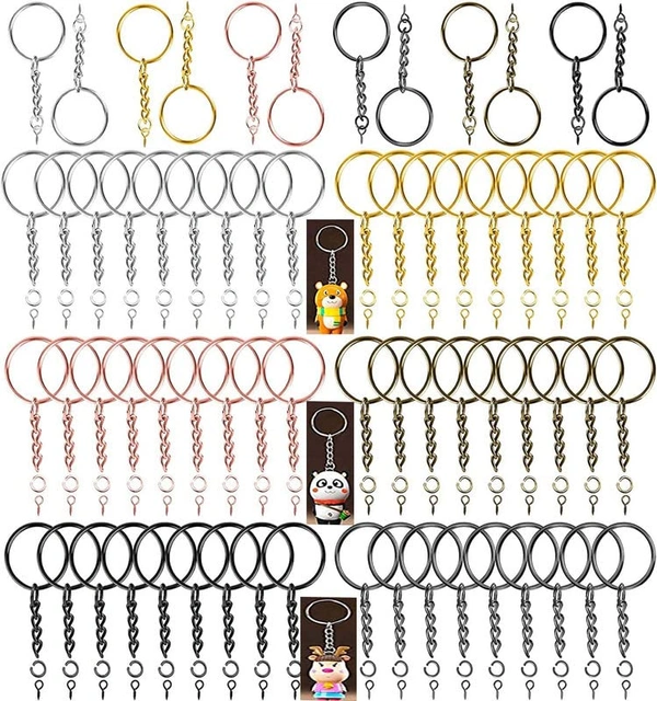 DIY Crafts Silver, Pack Of 5 Pcs, Split Key Rings with Chain Bulk with Sw (Silver, Pack Of 5 Pcs) - Silver, Pack Of 5 Pcs