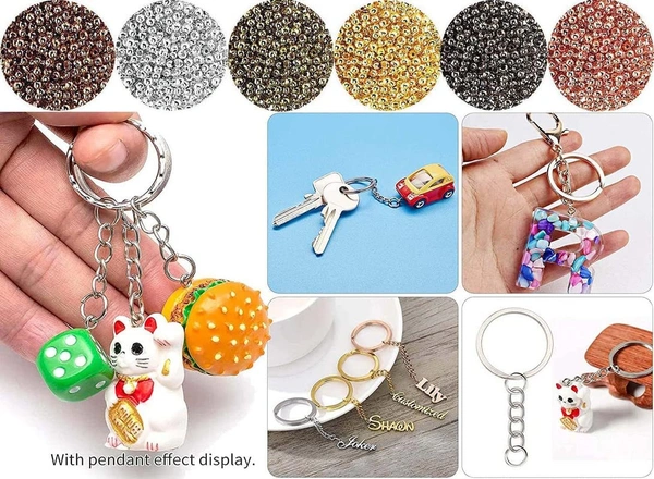 DIY Crafts Silver, Pack Of 5 Pcs, Split Key Rings with Chain Bulk with Sw (Silver, Pack Of 5 Pcs) - Silver, Pack Of 5 Pcs