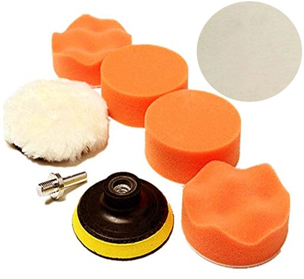 DIY Crafts Sponge Woolen Polishing Waxing Buffing Pads Kit Car With M10 Drill Adapter Car Washing Tool Quick Clean Car Accessories (Pack of 18 Pcs, Multi Colour) - Pack of 18 Pcs, Multi Colour