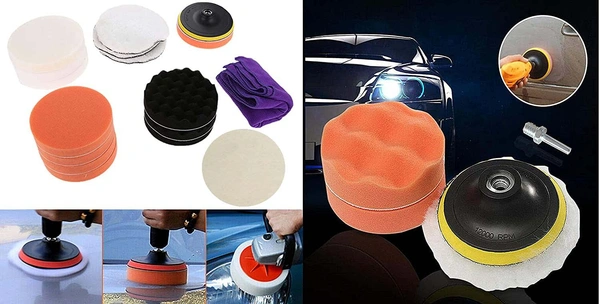 DIY Crafts Sponge Woolen Polishing Waxing Buffing Pads Kit Car With M10 Drill Adapter Car Washing Tool Quick Clean Car Accessories (Pack of 18 Pcs, Multi Colour) - Pack of 18 Pcs, Multi Colour