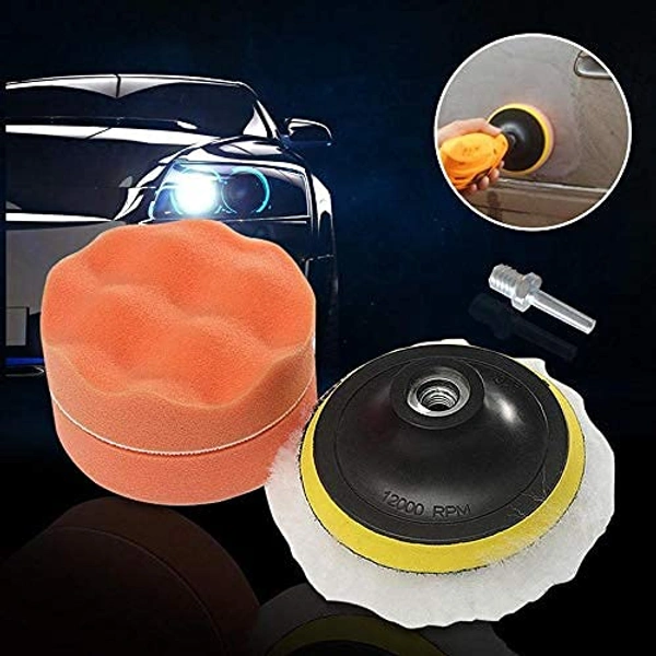 DIY Crafts Sponge Woolen Polishing Waxing Buffing Pads Kit Car With M10 Drill Adapter Car Washing Tool Quick Clean Car Accessories (Pack of 18 Pcs, Multi Colour) - Pack of 18 Pcs, Multi Colour