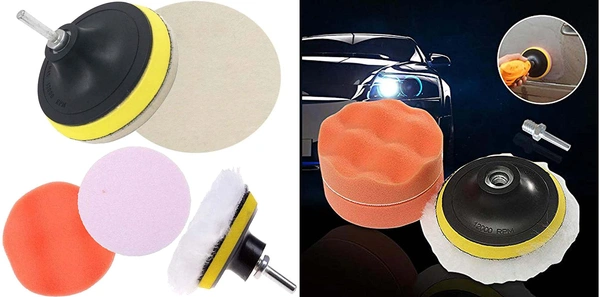 DIY Crafts Sponge Woolen Polishing Waxing Buffing Pads Kit Car With M10 Drill Adapter Car Washing Tool Quick Clean Car Accessories (Pack of 18 Pcs, Multi Colour) - Pack of 18 Pcs, Multi Colour