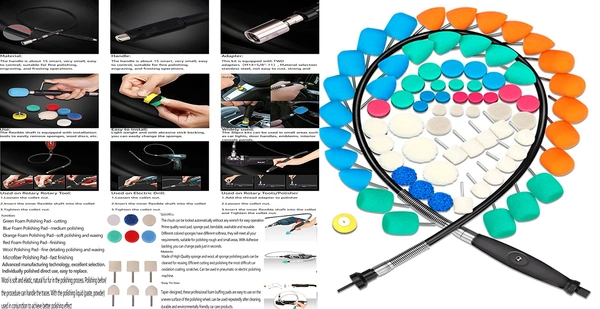 DIY Crafts 105x 15x7, out Flexible Shaft, 12 Pieces Kit Mini Buffing Polishing Detail Polisher Pads Use On Rotary Tools, Drill, Polisher Tool for Tight Area Detai(105x 15x7, out Flexible Shaft) - 105x 15x7, Without Flexible Shaft