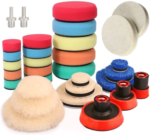 DIY Crafts With 3x Felt Pad, 2"inch 9 Pcs Kit, 9-14 Pcs Drill Buffing Pad Detail Polishing Pad Mix Size Kit 5/8-11 Thread Backing pad & Adapters for Car Sandi (With 3x Felt Pad, 2"inch 9 Pcs Kit) - With 3x Felt Pad, 2"inch 9 Pcs Kit