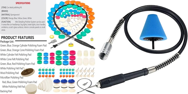DIY Crafts 90x 15x6, With Flexible Shaft, 12 Pieces Kit Mini Buffing Polishing Detail Polisher Pads Use On Rotary Tools, Drill, Polisher Tool for Tight Area Detailing (90x 15x6, With Flexible Shaft) - 90x 15x6, With Flexible Shaft