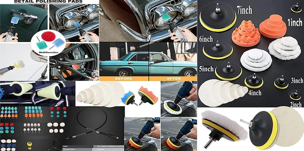DIY Crafts With 4x Felt 4x Furs Pad, 2"inch Kit, 13-19x Gross Polishing Buffing Pad Kit Polisher Multi Drill Adapter Car Polish Sponge Wheel Car Wash Cleaning (With 4x Felt 4x Furs Pad, 2"inch Kit) - With 4x Felt 4x Furs Pad, 2"inch Kit