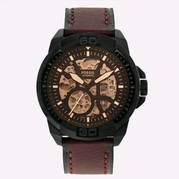 FOSSIL_ Bronson Automatic Black Dial Analog Leather Watch FOR MEN ME3219