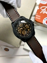 FOSSIL_ Bronson Automatic Black Dial Analog Leather Watch FOR MEN ME3219