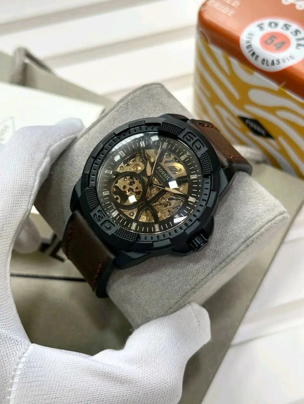 FOSSIL_ Bronson Automatic Black Dial Analog Leather Watch FOR MEN ME3219