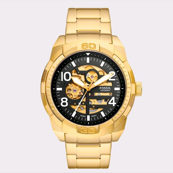FOSSIL_ Bronson Automatic Black Dial Analog Stainless Steel Gold Watch For Men ME3257
