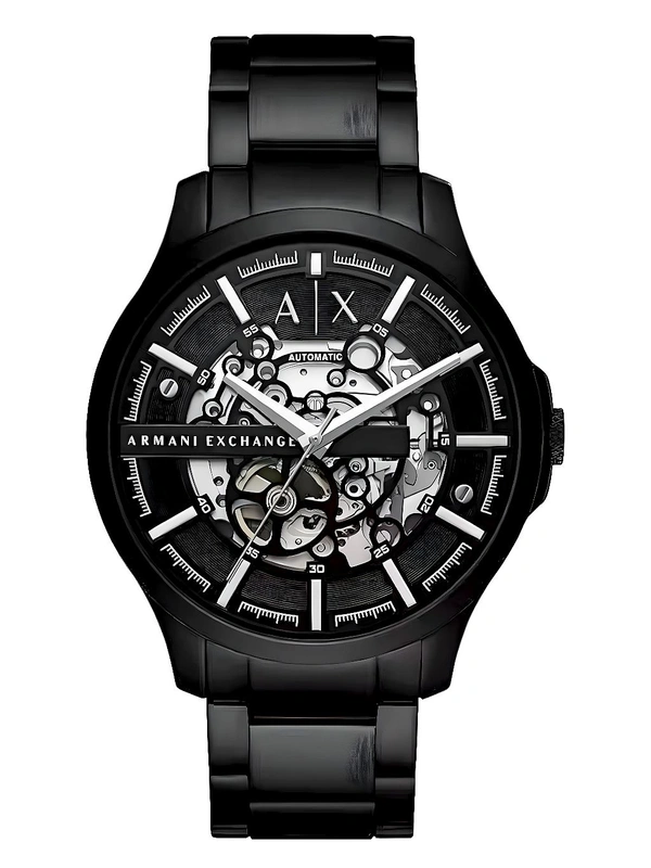 A|X ARMANI_ EXCHANGE_ AX2418 Automatic Skeleton Black Dial Black Stainless Steel Strap Watch For Men