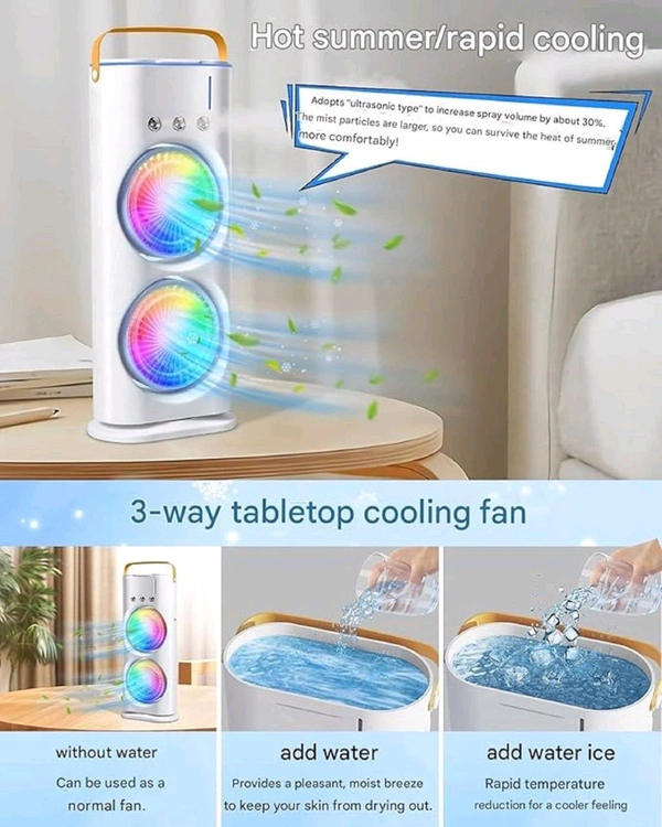 Portable Double End Air Cooler Fan 3 Wind Speeds and 3 Spray Modes Cooler Fan Mist Cooler Fan