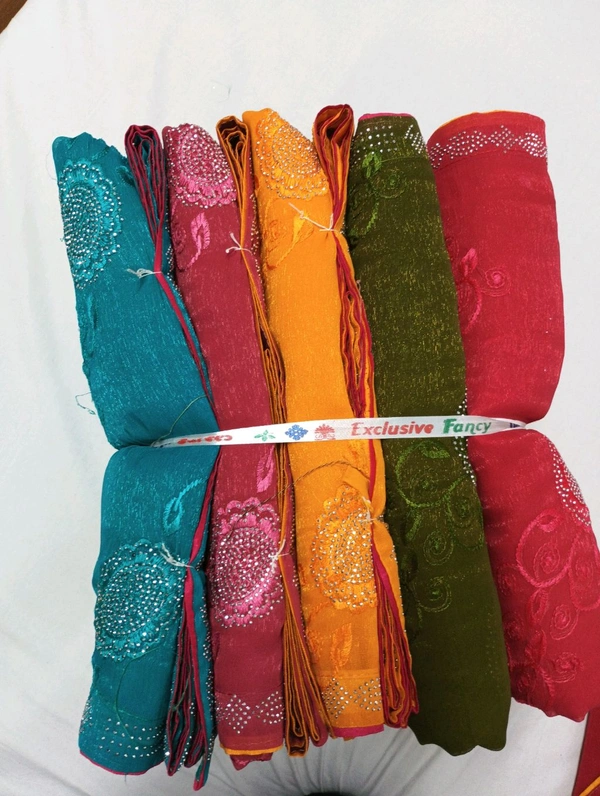 Simmar Chiffon With Embroidery And Swarovski In 5 Color Matching