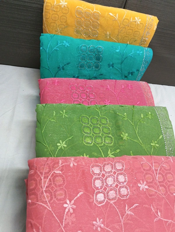 Simmar Chiffon With Embroidery And Swarovski In 5 Color Matching