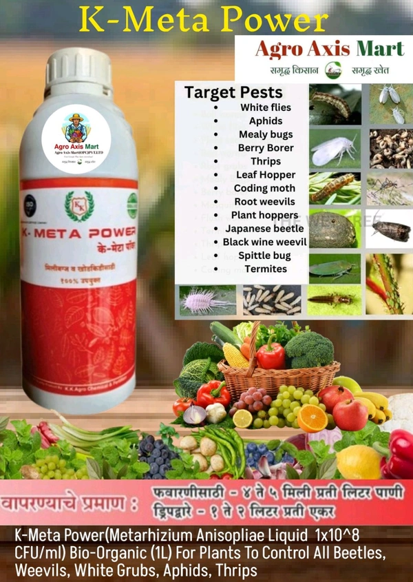 K-Meta Power(Metarhizium Anisopliae Liquid  1x10^8 CFU/ml) Bio-Organic (1L) For Plants To Control All Beetles, Weevils, White Grubs, Aphids, Thrips - 1 Litr