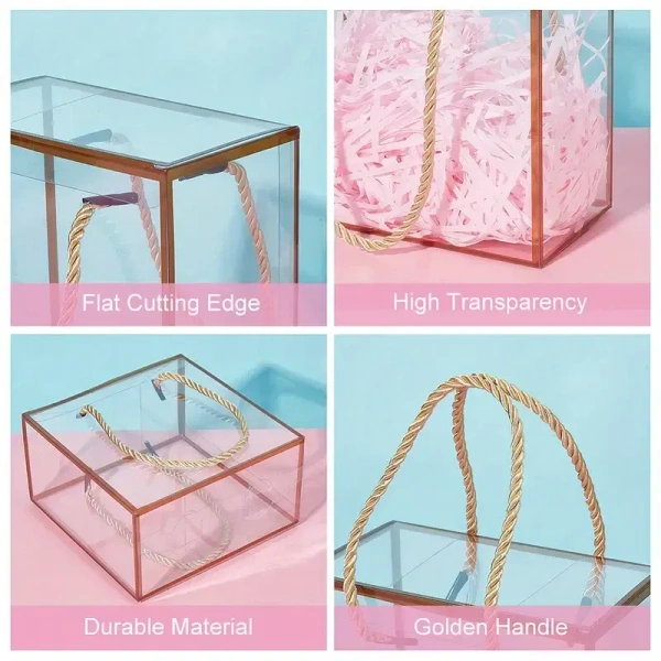 The Baking Curv Transparent 6x6 PVC Hamper Boxes with Handle – Square Gift Packaging Boxes for Hampers & Return Gifts