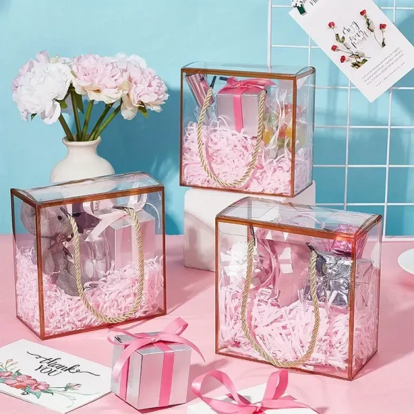 The Baking Curv Transparent 8x8 PVC Hamper Boxes with Handle – Square Gift Packaging Boxes for Hampers & Return Gifts