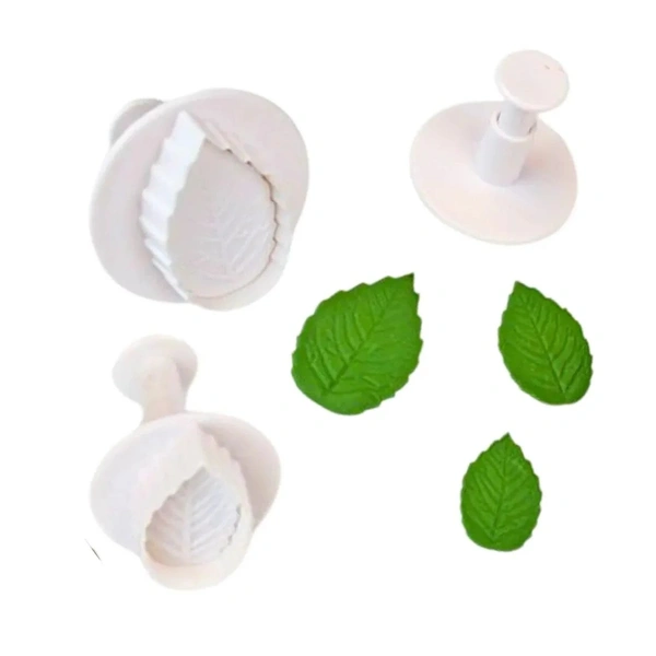 The Baking Curv 3 Pcs Rose Leaf Plunger Cutter Set – Fondant, Cookie & Biscuit Moulds for Cake Decorating