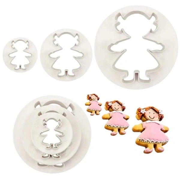 The Baking Curv 3 Pcs Little Girl Plunger Cutter Set – Fondant, Cookie & Biscuit Moulds for Baking
